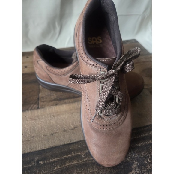 SAS Shoes - SAS Walk Easy Womens 8.5 S Brown Suede Leather Lace Up Comfort Walking Shoes USA